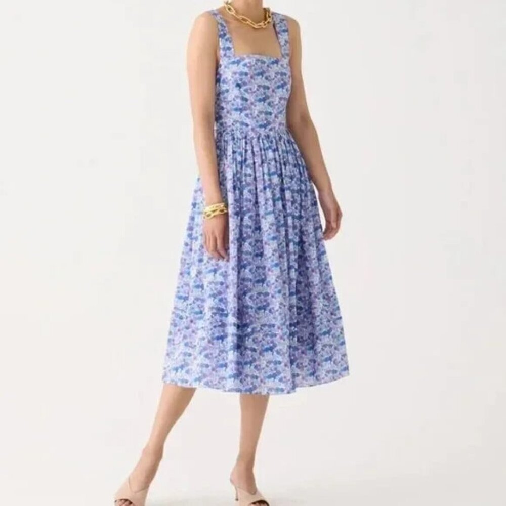 J.Crew New Apron Dress in Hampton Purple Liberty Arrow Floral Fabric
